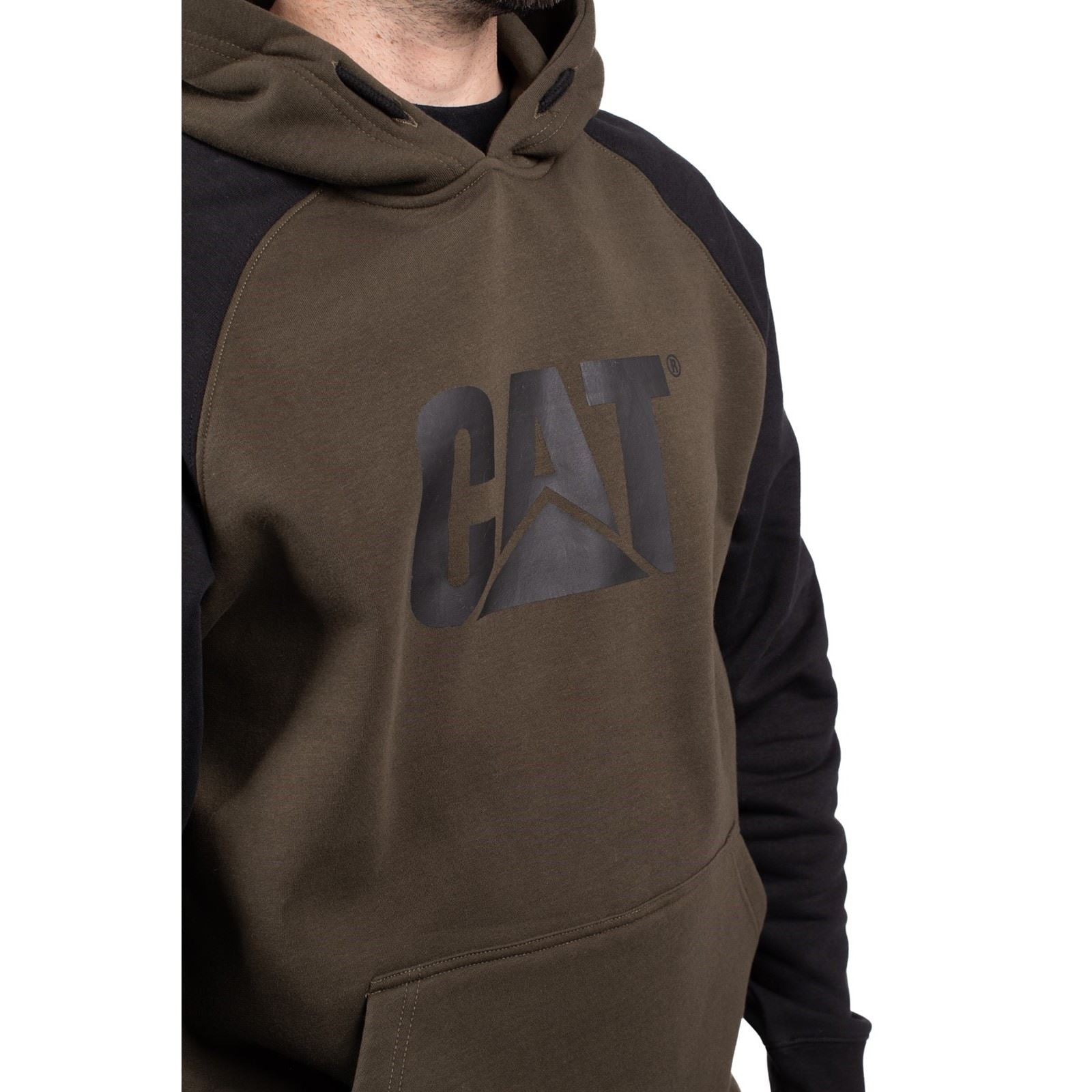 Caterpillar Men's Raglan Hooded Sweatshirt in Army Moss/Black
