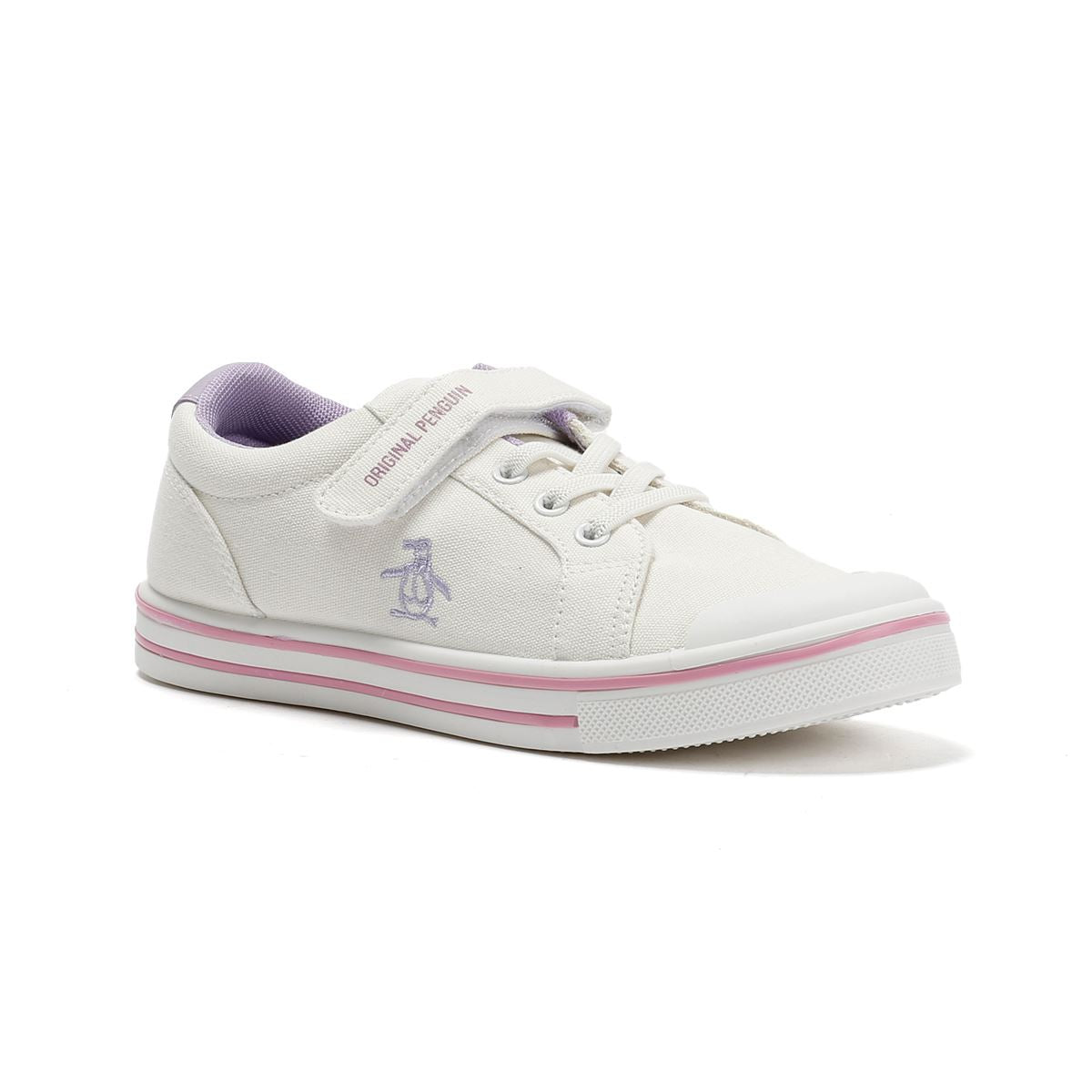 Penguin Junior Rainbow Canvas Girls's White/Lilac Trainers