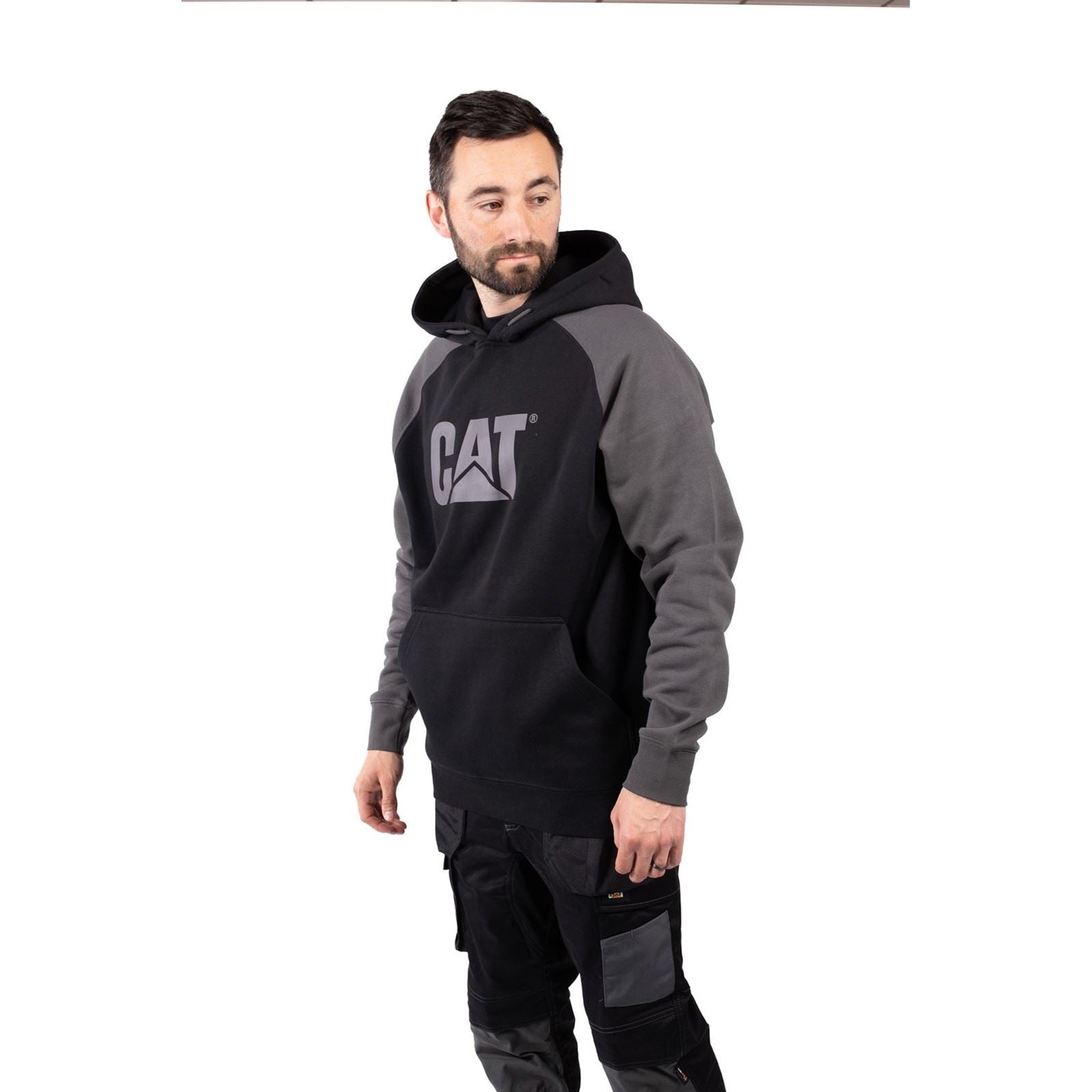 Caterpillar Men's Raglan Hooded Sweatshirt in Black/Magnet