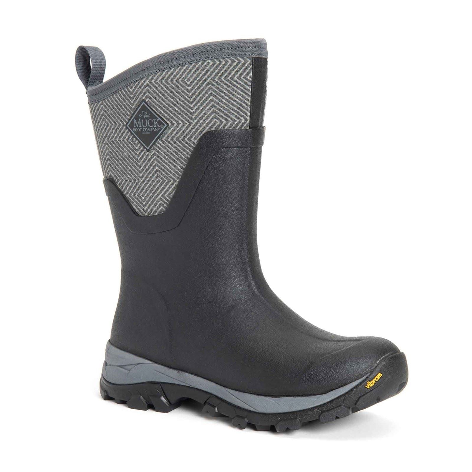 Muck Boots Women's Arctic Ice Mid Wellingtons in Black/Grey Geometric