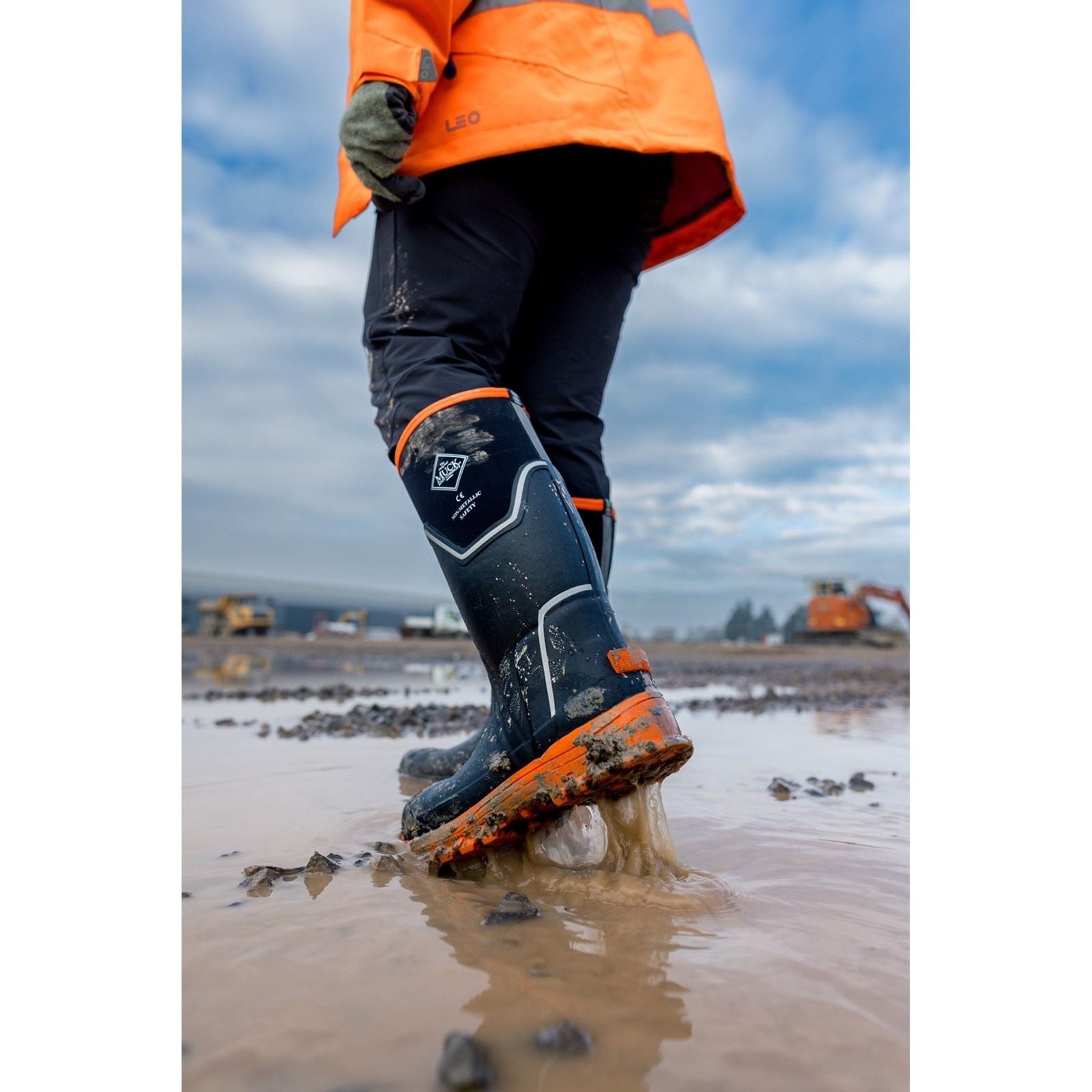 Muck Boots Grit S5 Rubber Women's Black/Orange Wellington Boots