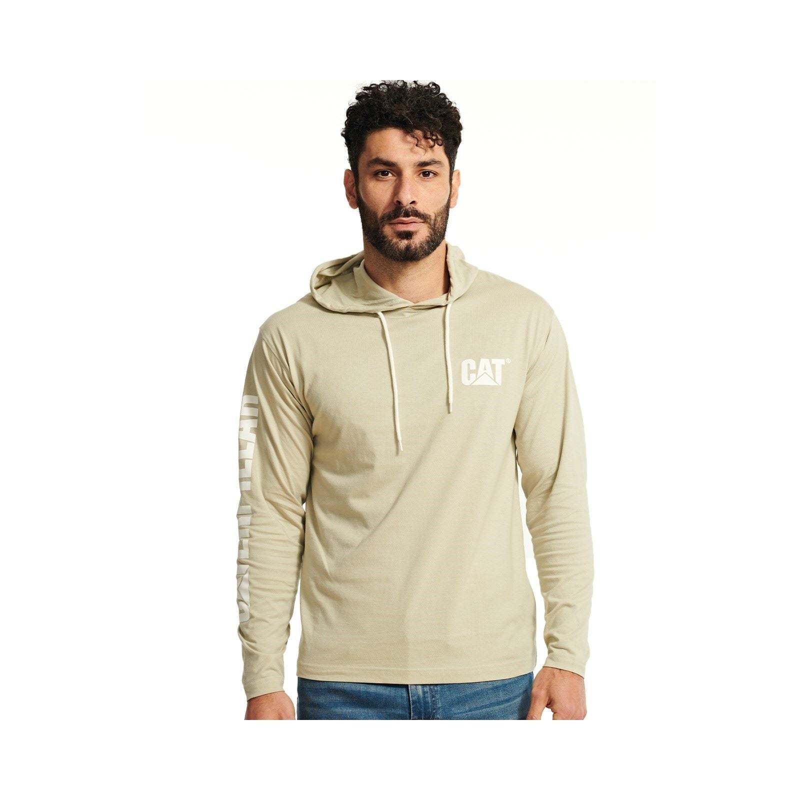 Caterpillar Men's Hooded Long Sleeve Tee in Peyote