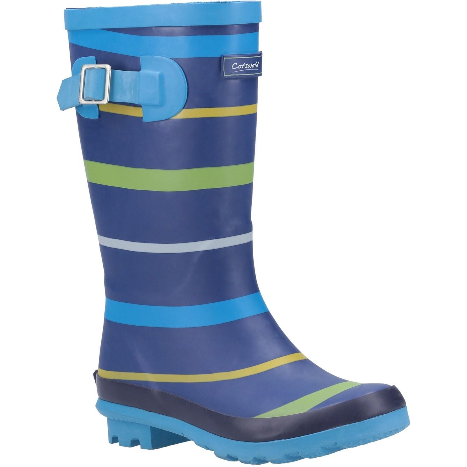 Cotswold Stripe Wellington Rubber Junior Blue/Green/Yellow Wellington Boots