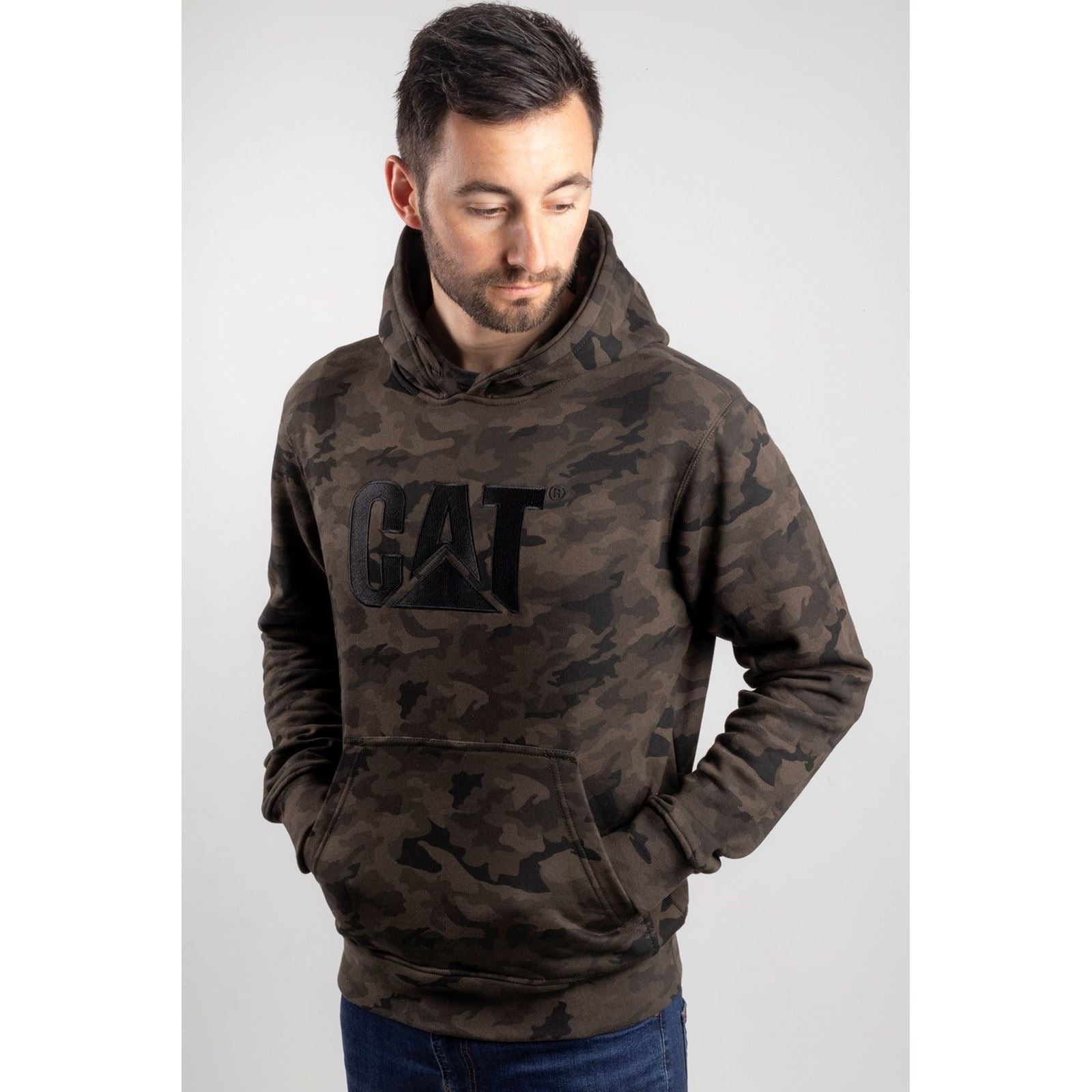 Caterpillar Men's Trademark Hooded Sweatshirt in Night Camo