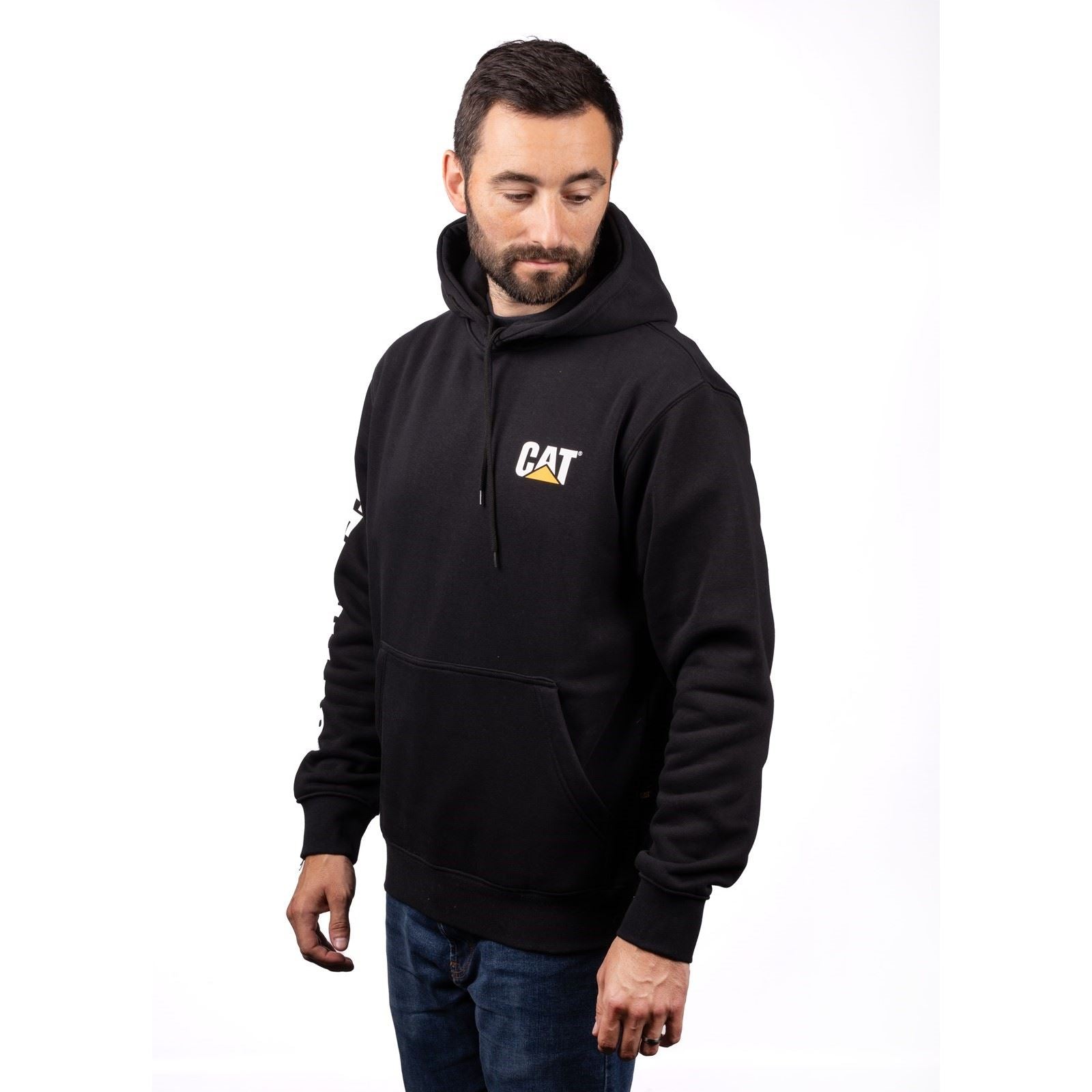 Caterpillar Men's Trademark Banner Hooded Sweatshirt in Black