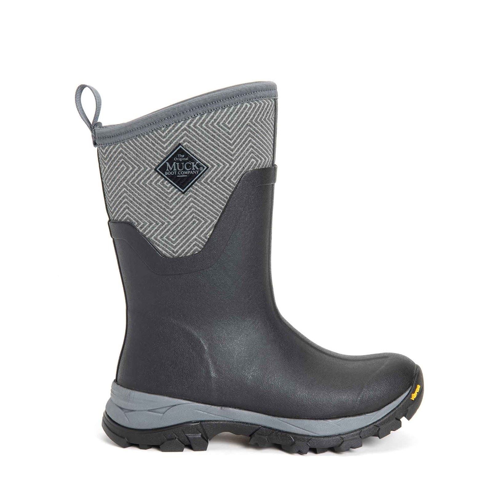 Muck Boots Women's Arctic Ice Mid Wellingtons in Black/Grey Geometric