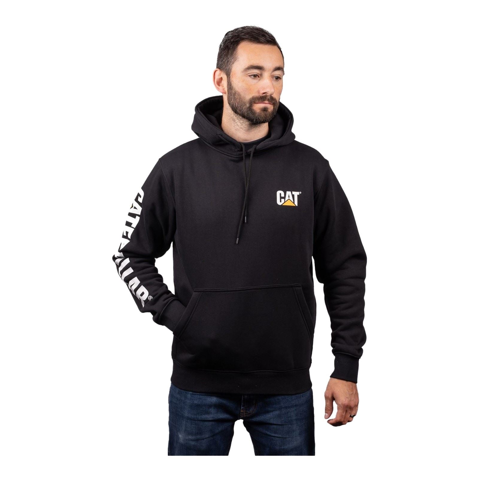 Caterpillar Men's Trademark Banner Hooded Sweatshirt in Black