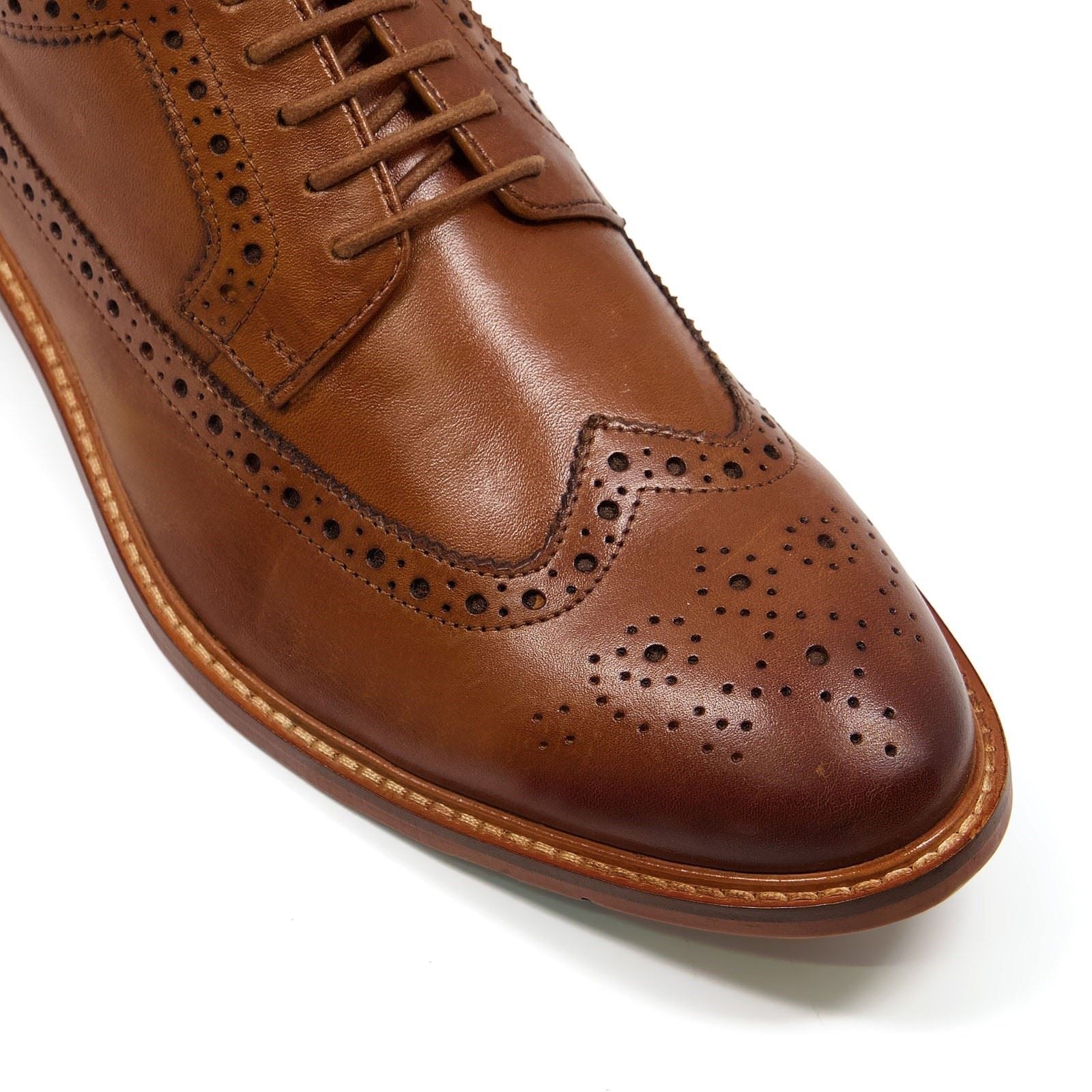 Dune Men's Superior Leather Wingtip Brogue Shoes in Brown