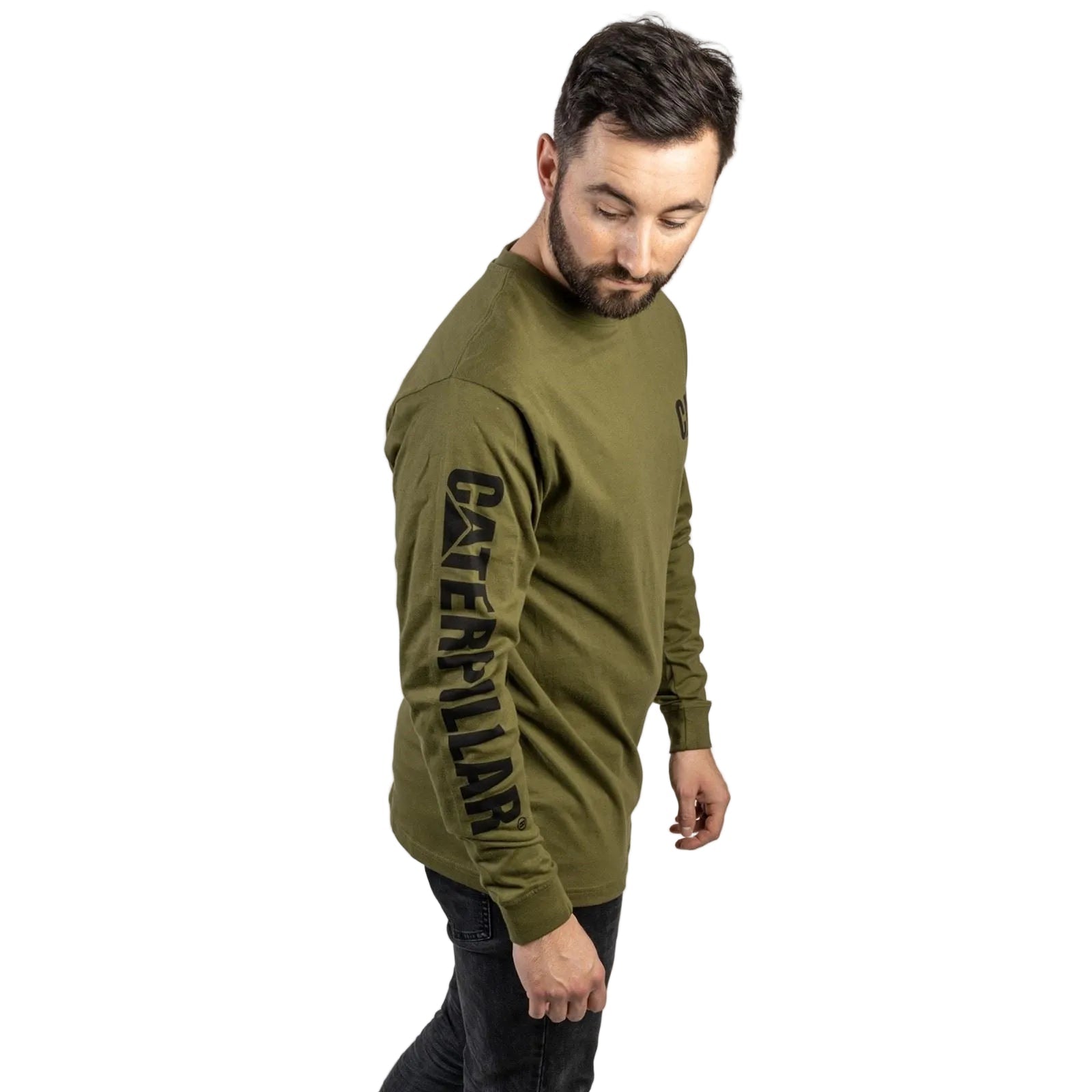 Caterpillar Men's Trademark Banner Long Sleeve T-Shirt in Chive