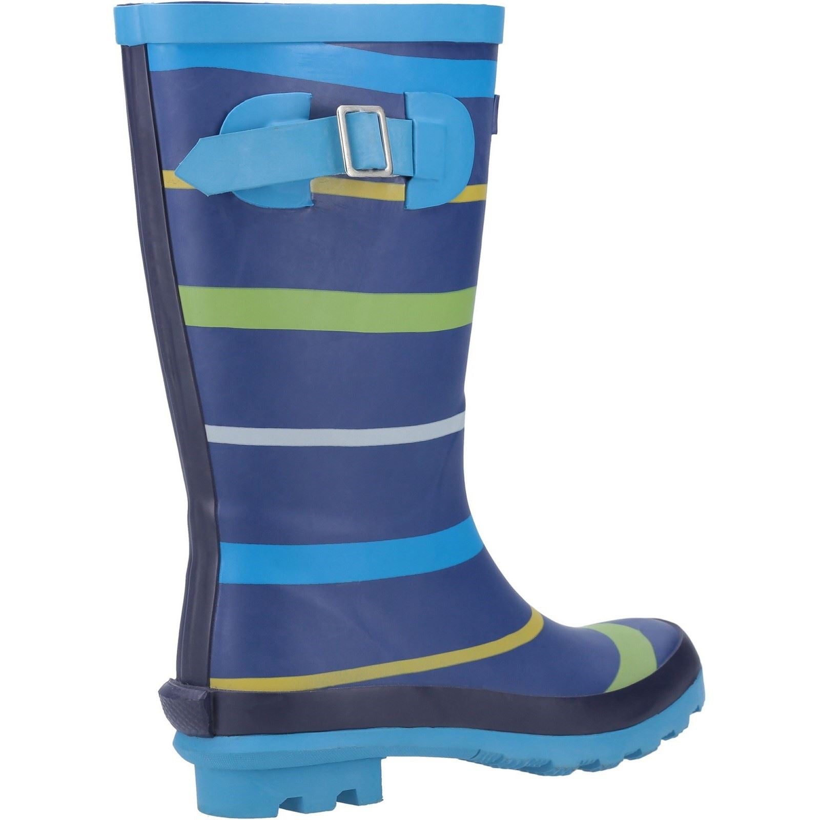 Cotswold Stripe Wellington Rubber Junior Blue/Green/Yellow Wellington Boots
