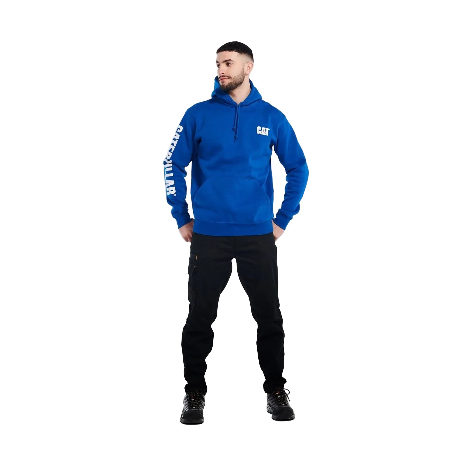 Caterpillar Trademark Banner Cotton Men's Blue Hooded Sweatshirt