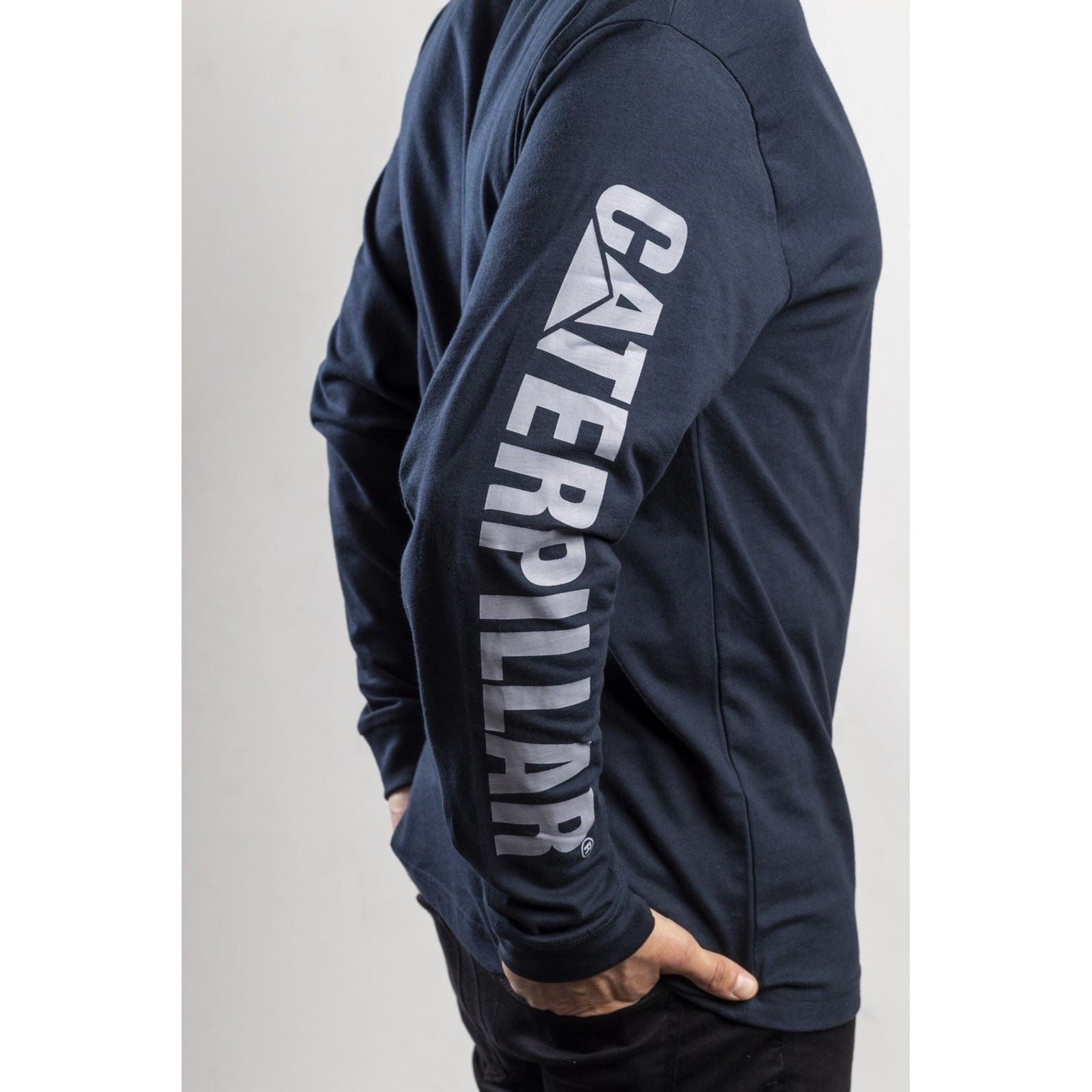 Caterpillar Men's Trademark Banner Long Sleeve T-Shirt in Dark Marine