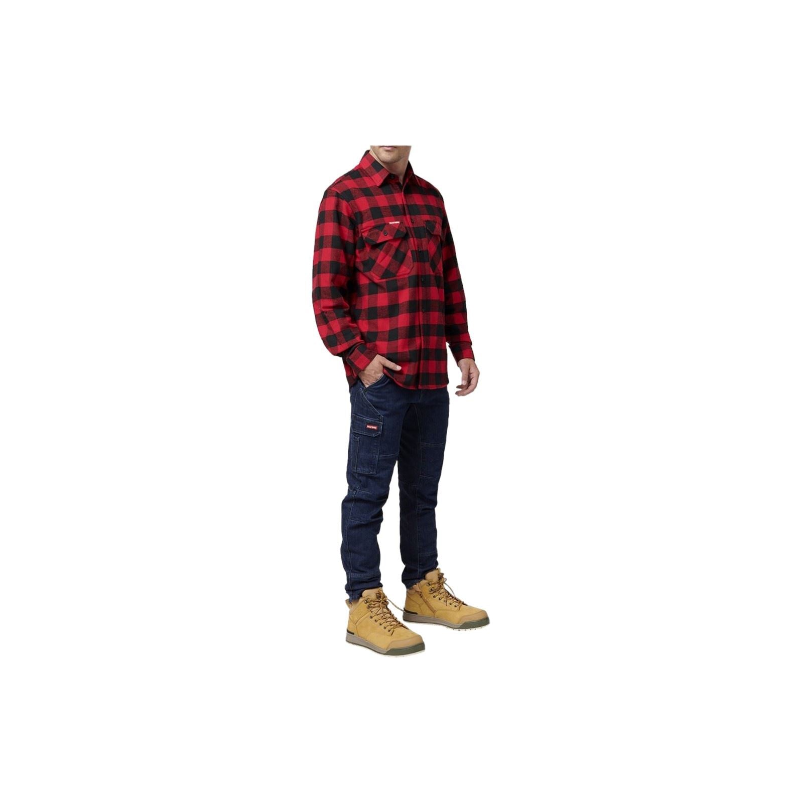 Hard Yakka Long Sleeve Check Flannel Cotton Men's Red Casual Shirt