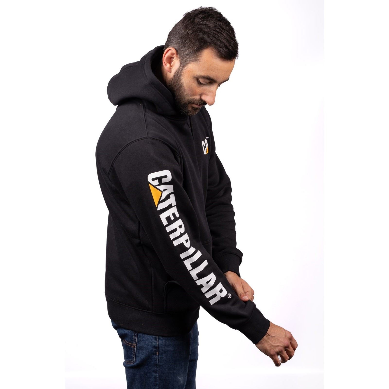 Caterpillar Men's Trademark Banner Hooded Sweatshirt in Black