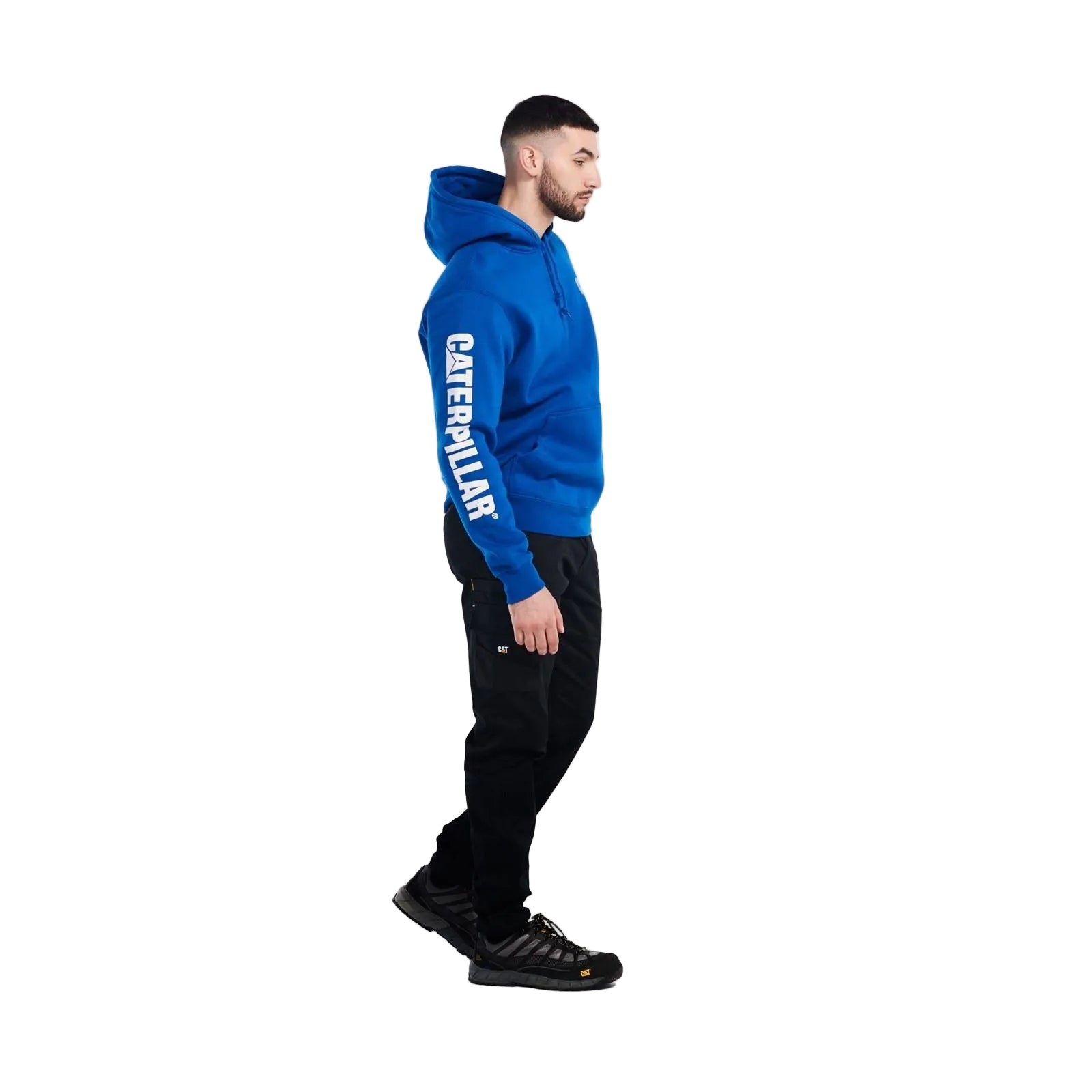 Caterpillar Trademark Banner Cotton Men's Blue Hooded Sweatshirt