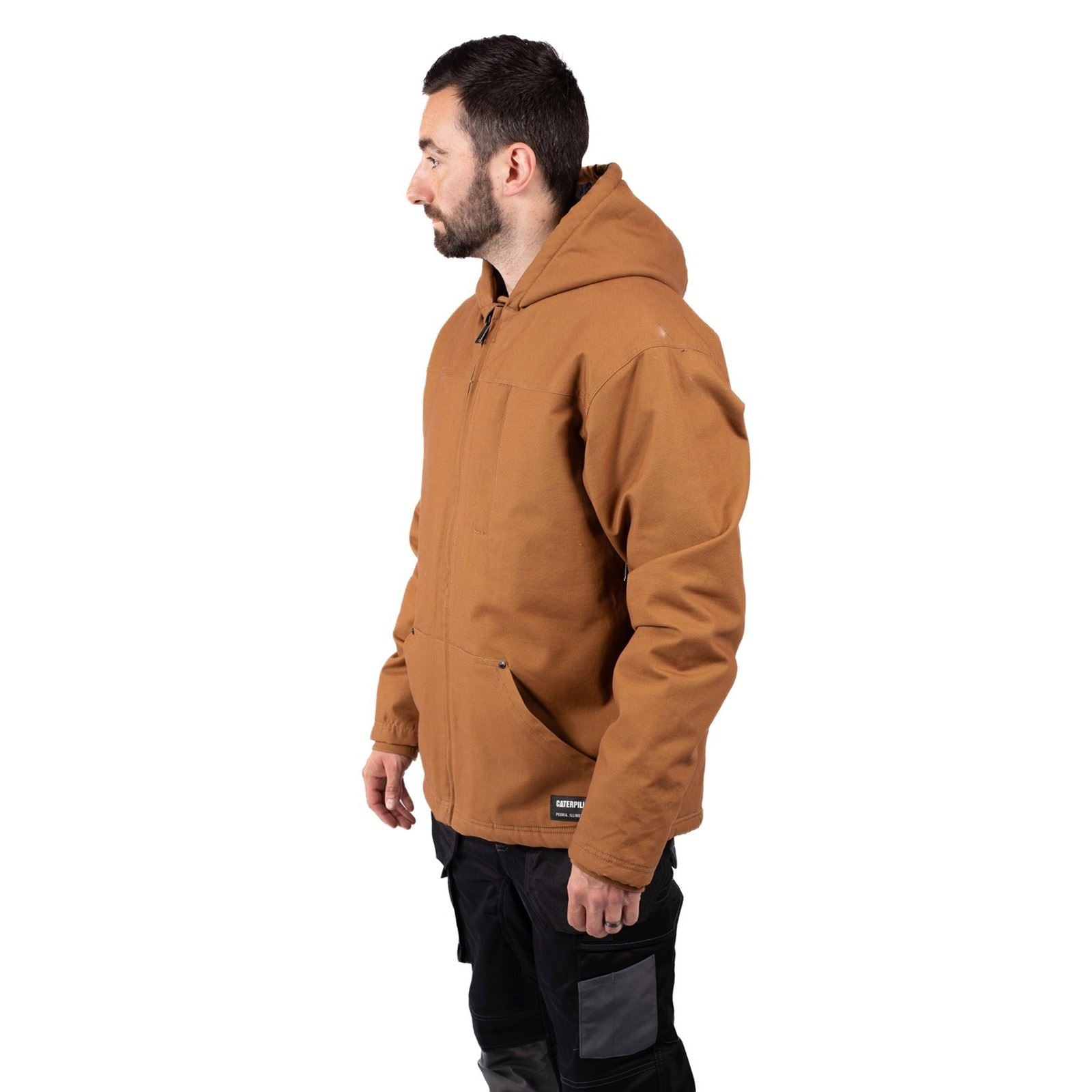 Caterpillar Hooded Sherpa Lined Men's Bronze Fleece Jacket