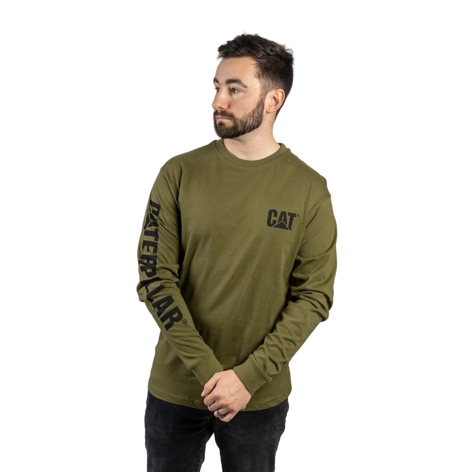 Caterpillar Men's Trademark Banner Long Sleeve T-Shirt in Chive
