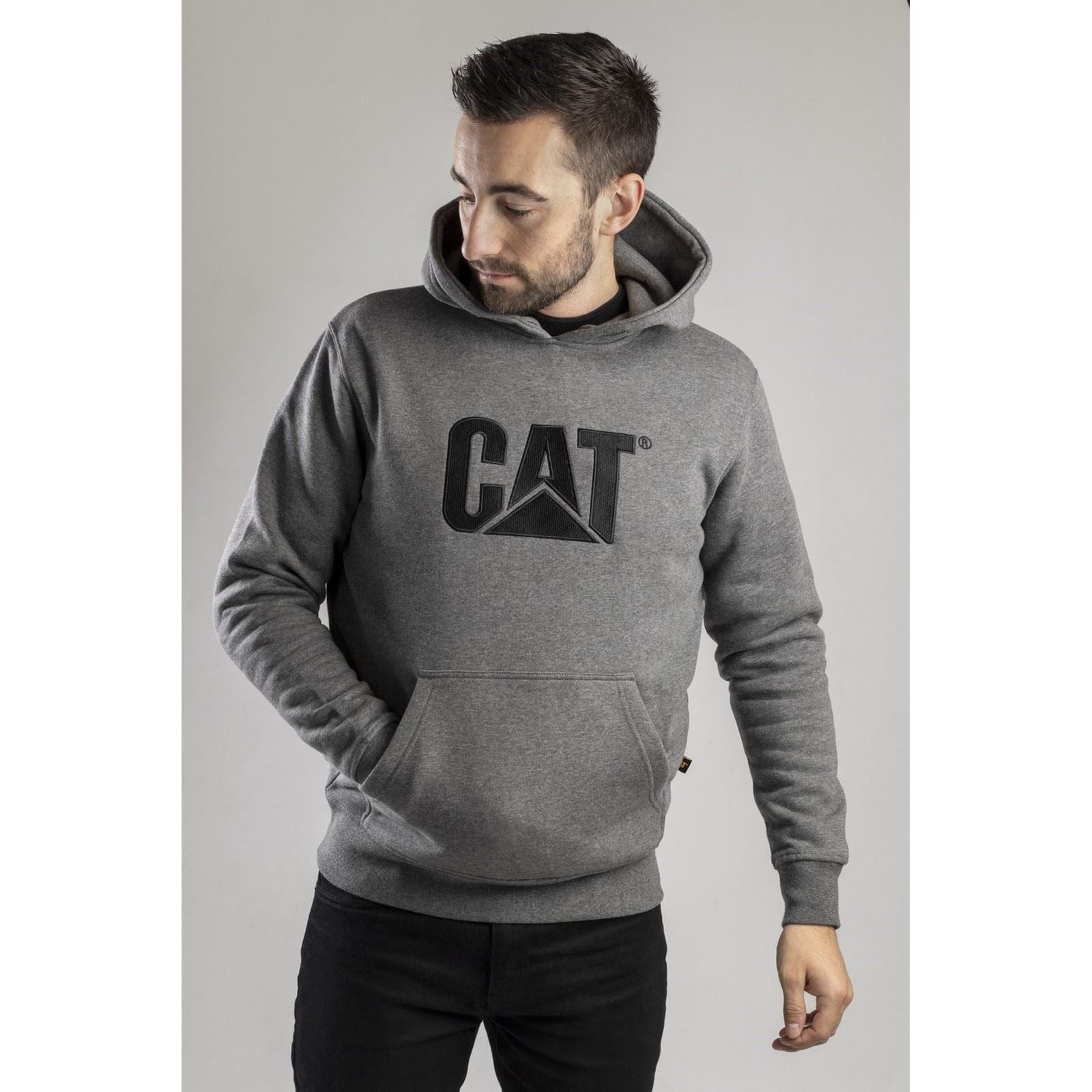 Caterpillar Men's Trademark Hooded Sweatshirt in Heather Grey