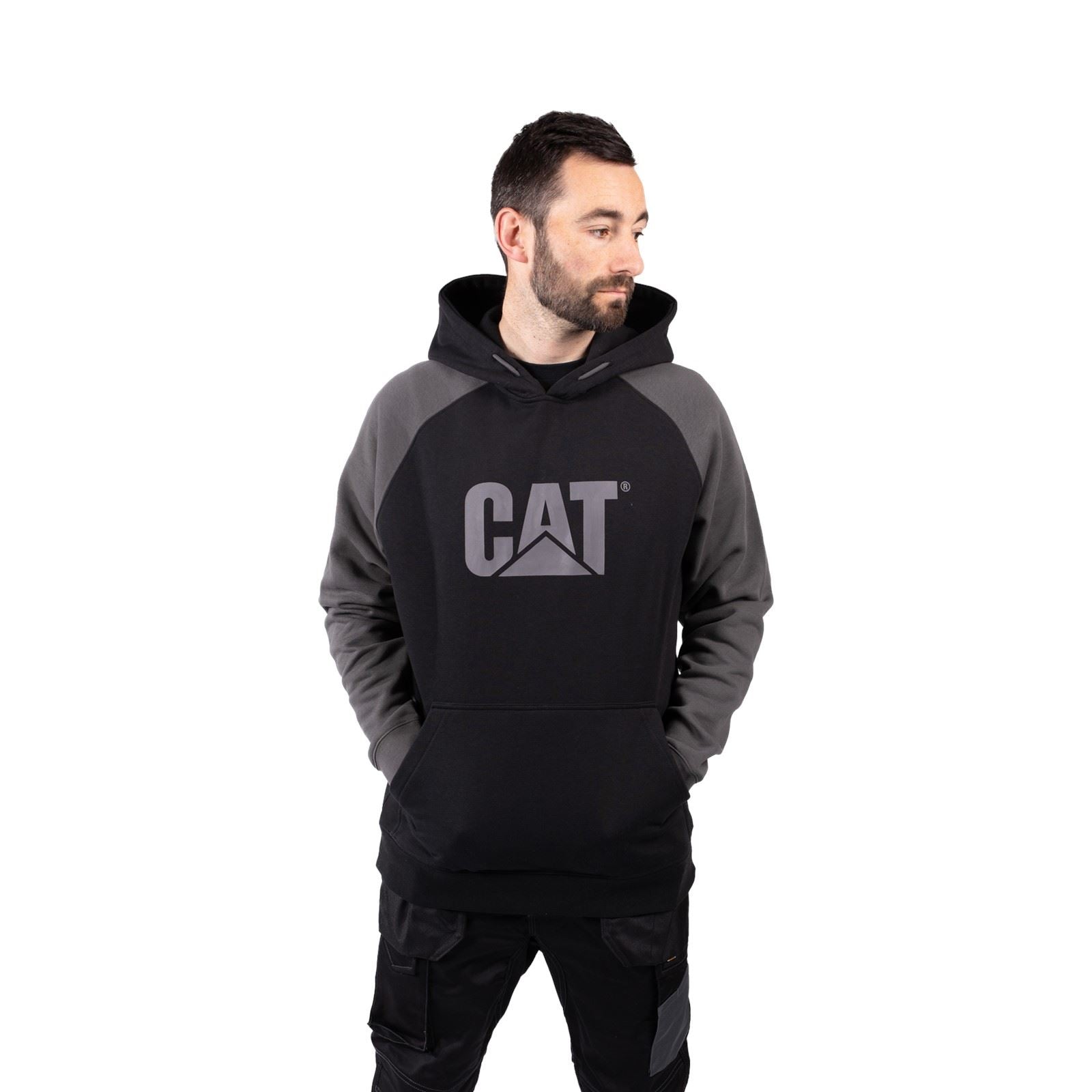 Caterpillar Men's Raglan Hooded Sweatshirt in Black/Magnet
