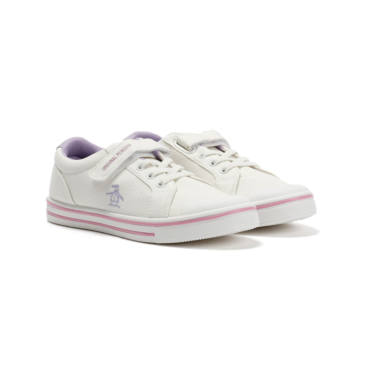 Penguin Junior Rainbow Canvas Girls's White/Lilac Trainers