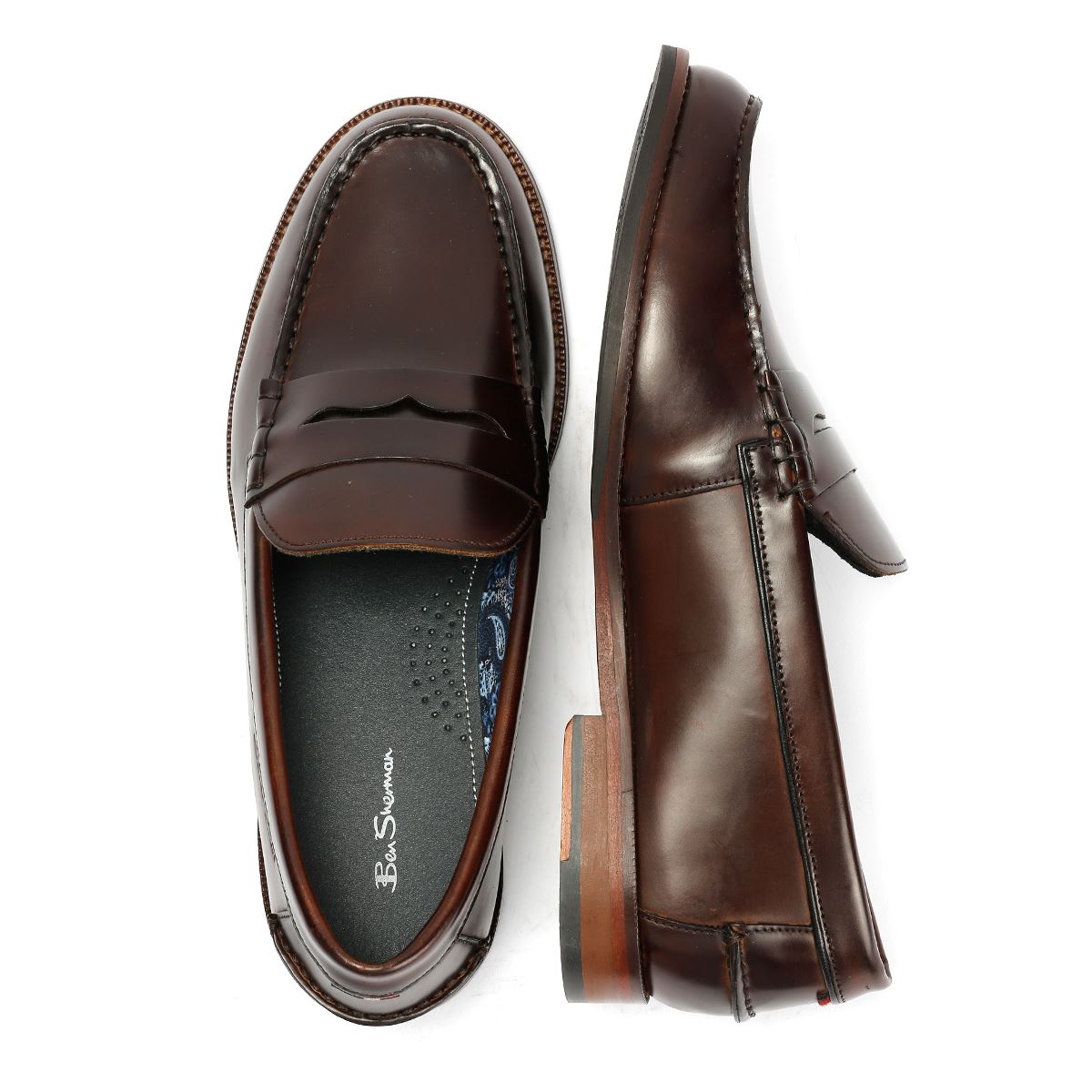 Ben Sherman Sid Brush Off Leather Men's Brown Penny Loafers