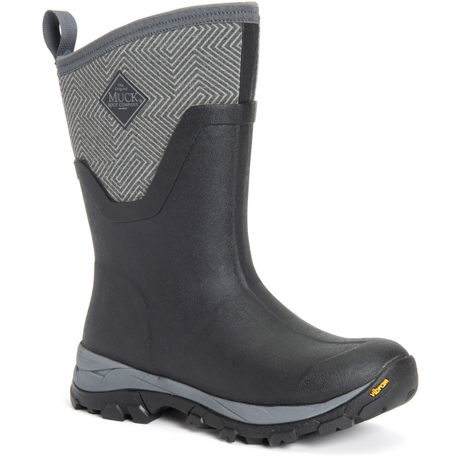 Muck Boots Women's Arctic Ice Mid Wellingtons in Black/Grey Geometric