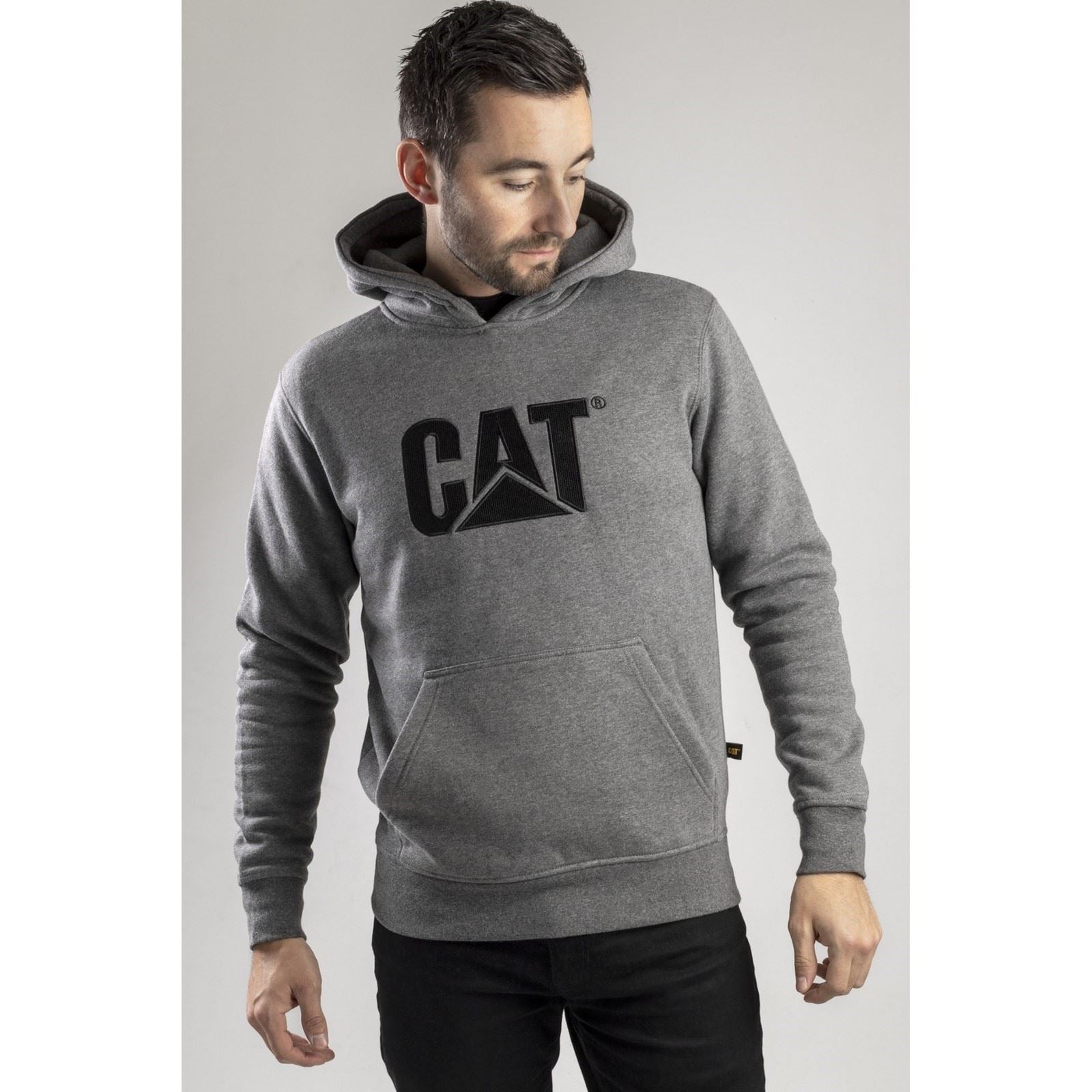 Caterpillar Men's Trademark Hooded Sweatshirt in Heather Grey