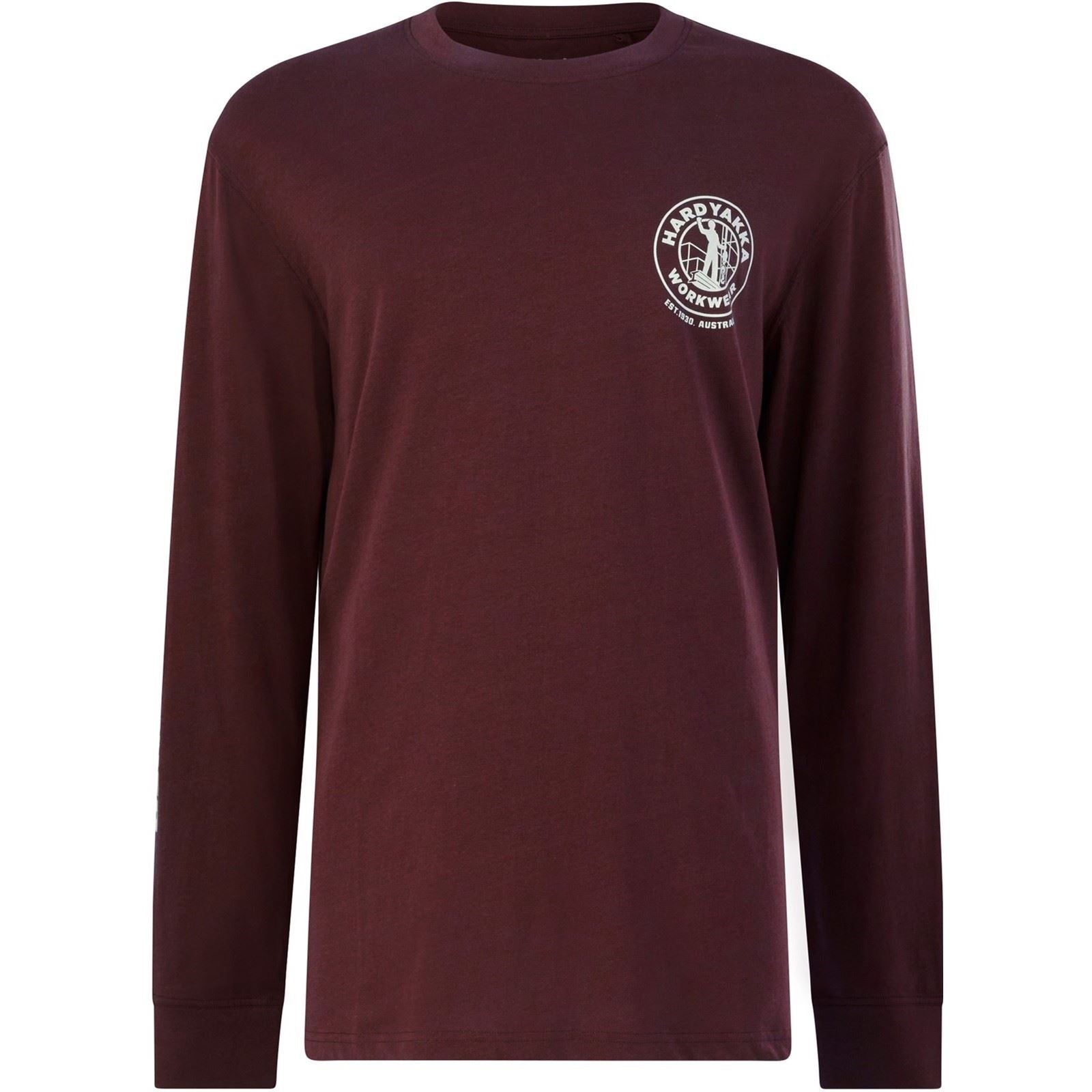 Hard Yakka Men's Heritage Icon Long Sleeve Tee in Burgundy