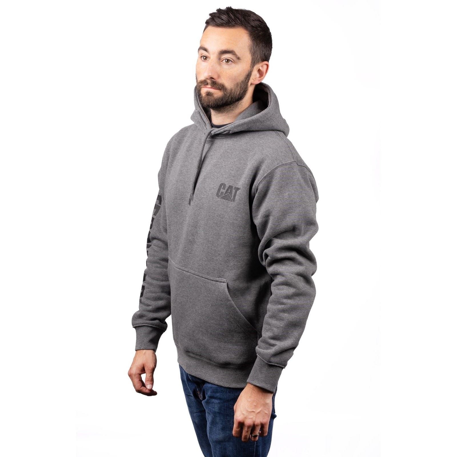 Caterpillar Men's Trademark Banner Hooded Sweatshirt in Dark Grey