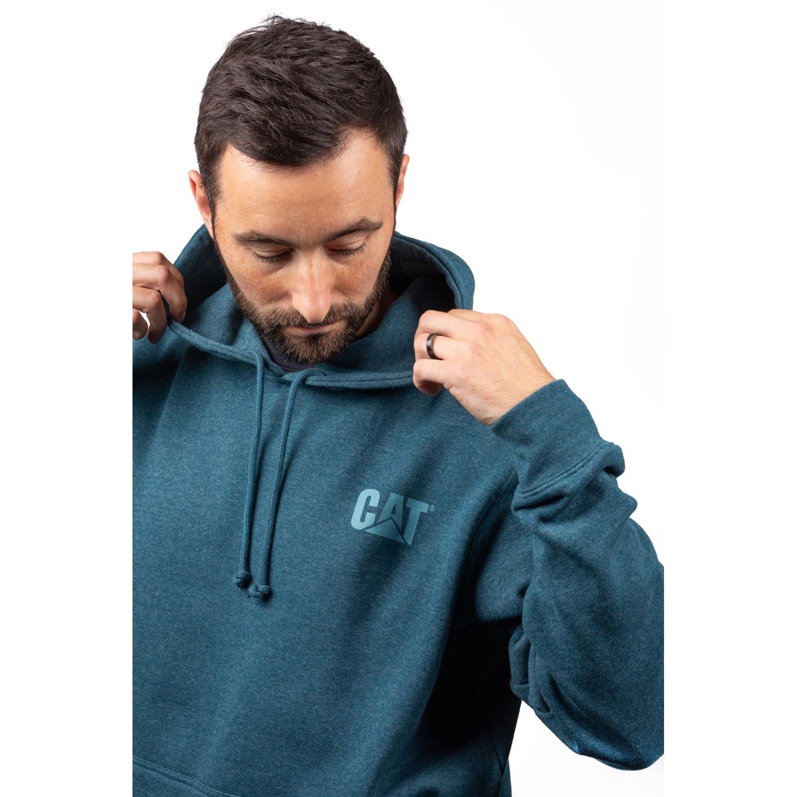 Caterpillar Men's Trademark Banner Hooded Sweatshirt in Mallard