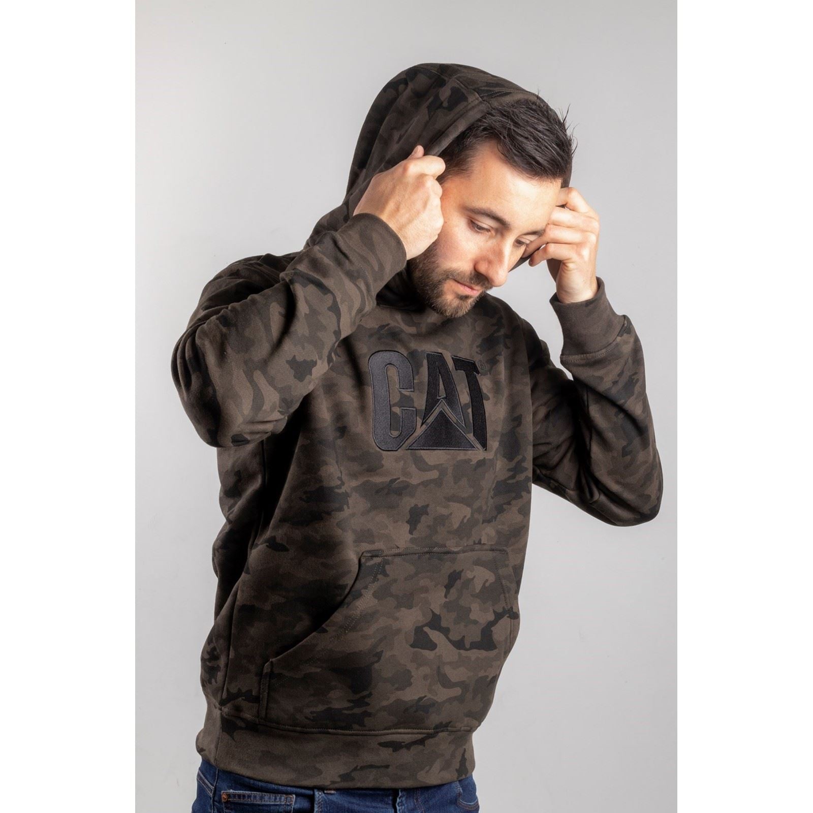 Caterpillar Men's Trademark Hooded Sweatshirt in Night Camo
