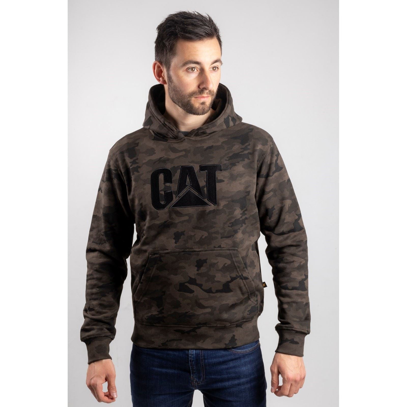 Caterpillar Men's Trademark Hooded Sweatshirt in Night Camo