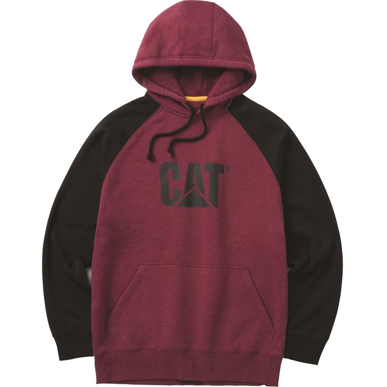 Caterpillar Men's Raglan Hooded Sweatshirt in Carmenere Heather/Black